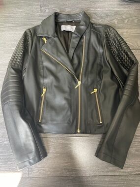 Tart Collections Black Faux Leather Moto Jacket with Gold Zippers